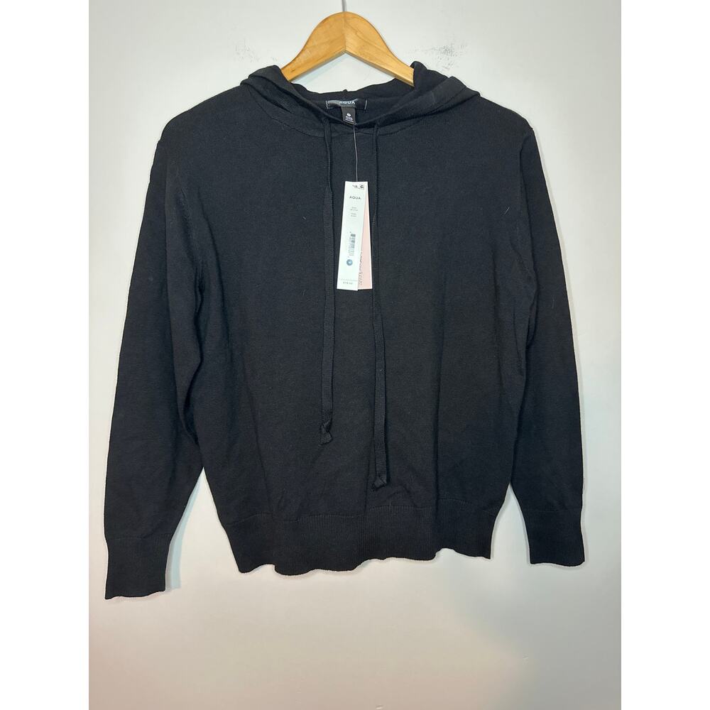 AQUA New Pullover Hoodie Black Size M Long Sleeve Hooded Comfy Basic Minimalist